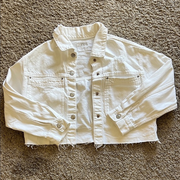 Zara Cream Cropped Denim Jacket - Picture 1 of 1